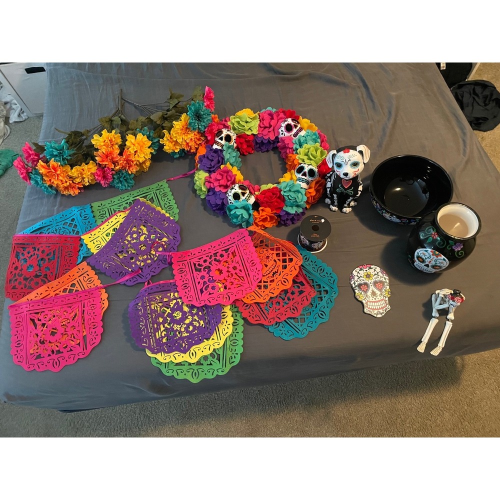 Dia de los Muertos Day of the Dead Decor Lot Wreath Sugar Skull Ofrenda Festive
